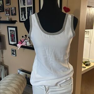 Zara White Tank Top with Gray Trim